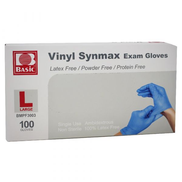 Basic Vinyl Synmax Blue Exam Gloves 100ct Large/10