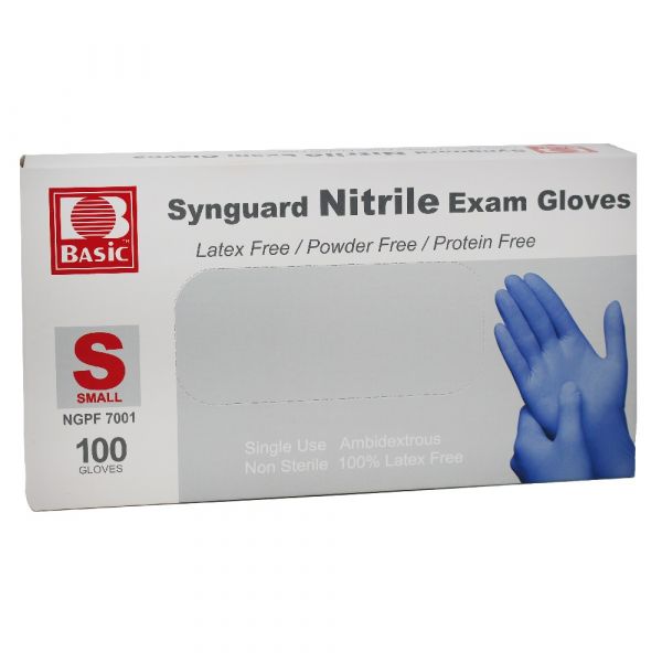 Basic Synguard Nitrile Exam Blue Gloves 100ct Small/10