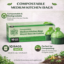 Simply Green Compostable Medium Kitchen Garbage Bags, 13 Gallon (49L), 10 Bags, Heavy Duty Leak-Resistant, Eco-Friendly Corn-Based Biodegradable Trash Bags for Home Kitchen Waste