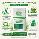 Simply Green Compostable Drinking Straws 8.25 Inch (8mm) – Eco-Friendly Corn-Based Bioplastic, BPA Free, Food Safe Disposable Straws – Green | 100 Pieces