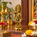 Lord Krishna statue with lotus base and halo - view 3 of 5