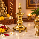 Vastu Vilakku Brass Oil Lamp, Traditional Indian Pooja Deepam