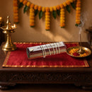 Vishnu Sahasranama Stotram – Tamil Olai Chuvadi Palm Leaf Style Book – shown in a home pooja room