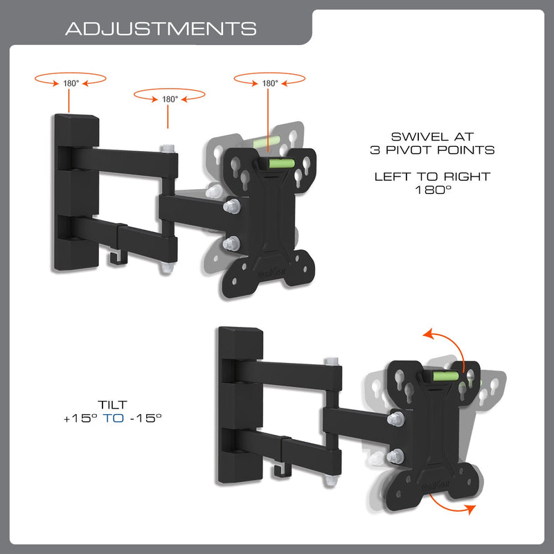 QualGear QG-TM-007-BLK 13-Inch to 27-Inch Universal Low Profile Full Motion TV Wall Mount LED TVs, Black