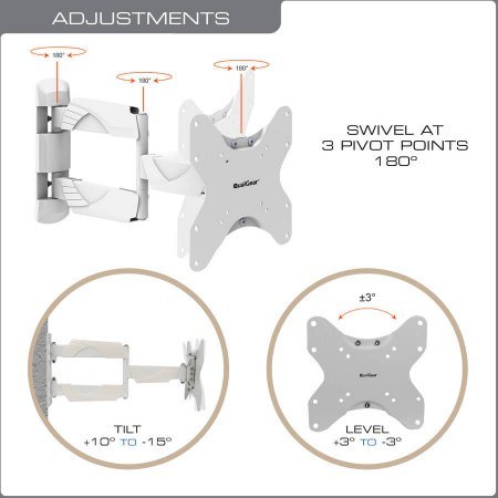 QualGear QG-TM-005-WHT 23-Inch to 42-Inch Premium Quality Contemporary Style Ultra Low Profile Full Motion TV Wall Mount LED TVs, White [UL Listed]