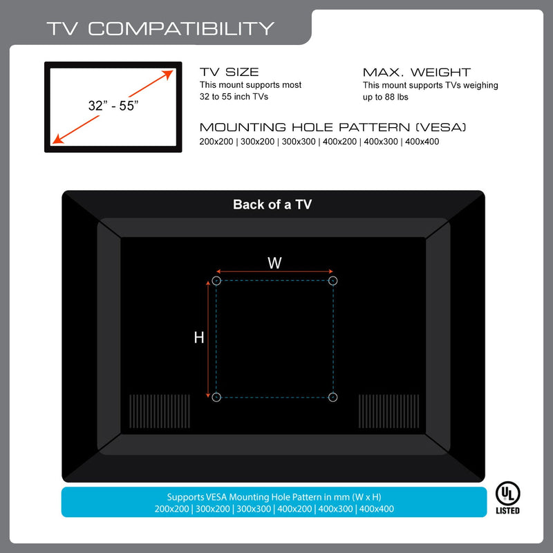 QualGear QG-TM-F-014 Ultra Slim Fixed Wall Mount for most 32-inch to 55-inch TVs