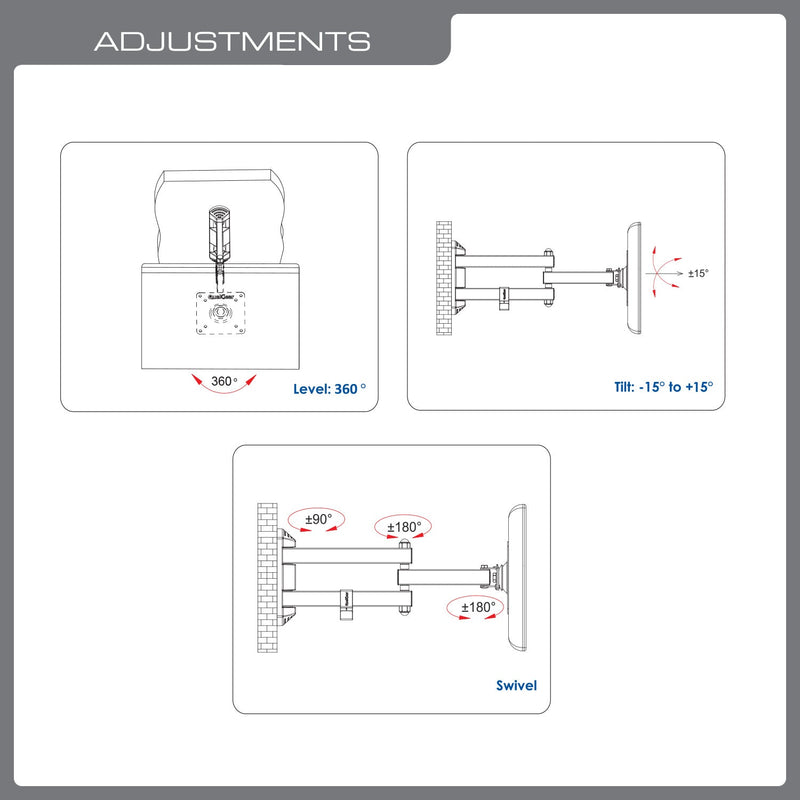 QualGear® QG-TM-022-BLK Articulating TV Wall Mount 15-27 Inch, Black