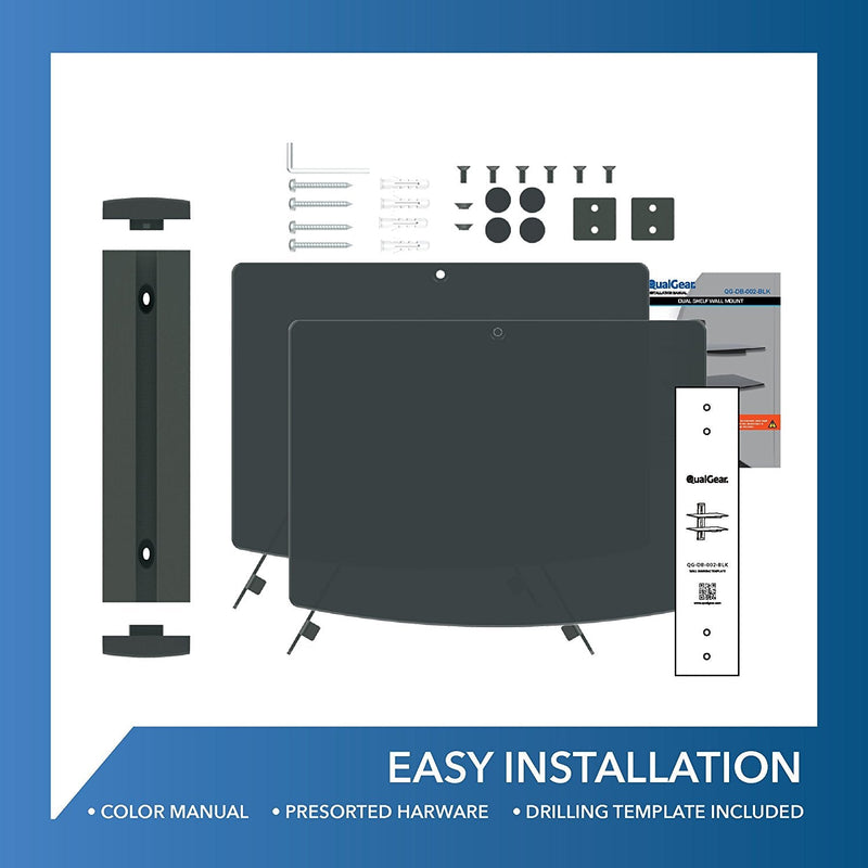 QualGear® Universal Dual Shelf Wall Mount for A/V Components upto 8kgs/17.6lbs(x2), Black (QG-DB-002-BLK)