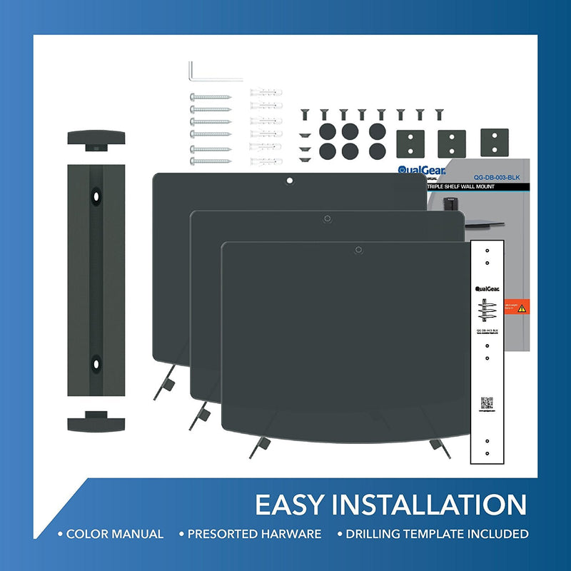 QualGear® Universal Triple Shelf Wall Mount for A/V Components upto 8kgs/17.6lbs(x3), Black (QG-DB-003-BLK)