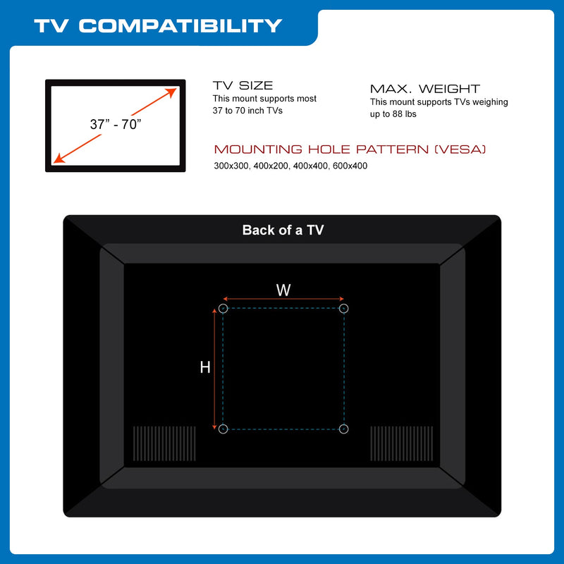 QualGear® Heavy Duty Fixed TV Wall Mount for 37 to 70 Inch Flat Panel and Curved TVs, Black (QG-TM-030-BLK) [UL Listed]