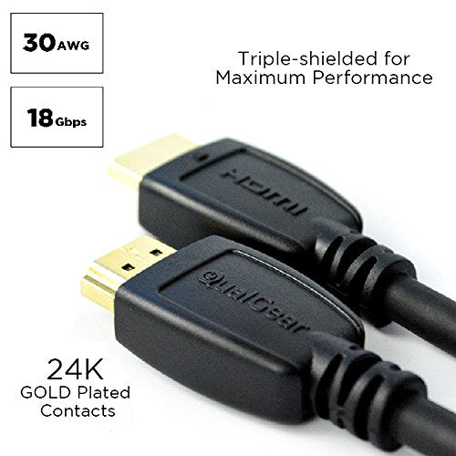 QualGear® 3 Feet HDMI 2.0 cable with 24k Gold Plated Contacts, Supports 4k Ultra HD, 3D, Upto 18Gbps, Ethernet, 100% OFC and Connects Blu-ray players, Apple TV, PS4, PS3, Xbox360, Xbox one, Computers and Other HDMI-endabled devices (QG-CBL-HD20-3FT)