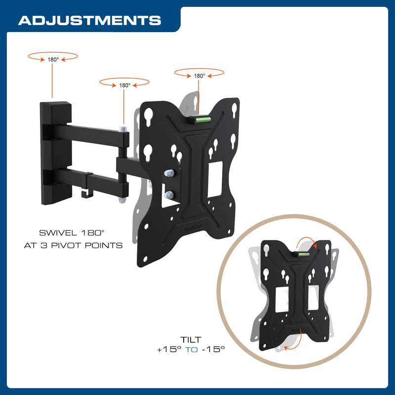 QualGear QG-TM-006-BLK 23-Inch to 42-Inch Universal Low Profile Tilting Wall Mount LED TVs, Black