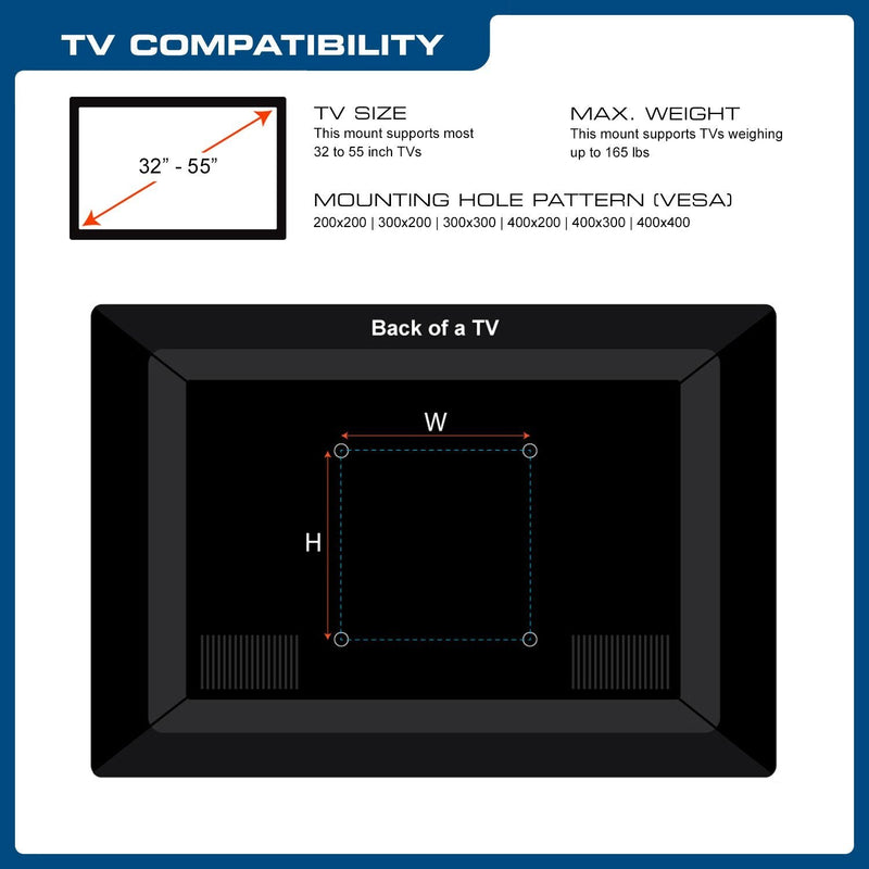 QualGear QG-TM-T-015 Universal Low Profile Tilting TV Wall Mount for 32-55 Inches LED TV, Black