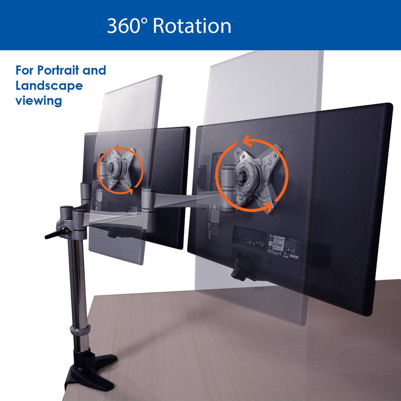 QualGear QG-DM-02-016 3 Way Articulating Dual Desk Mount for 13-27 Inches Flatpanel Monitors, Silver