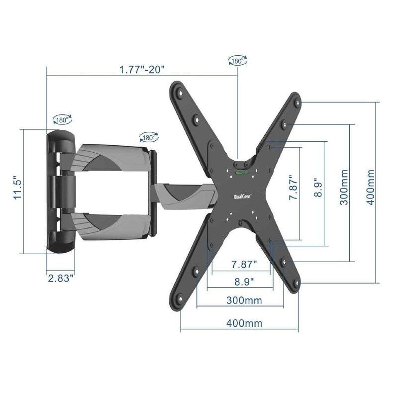 QualGear QG-TM-A-012 Universal Ultra Slim Low Profile Articulating TV Wall Mount for 23-55 Inches LED TVs, Black [UL Listed]