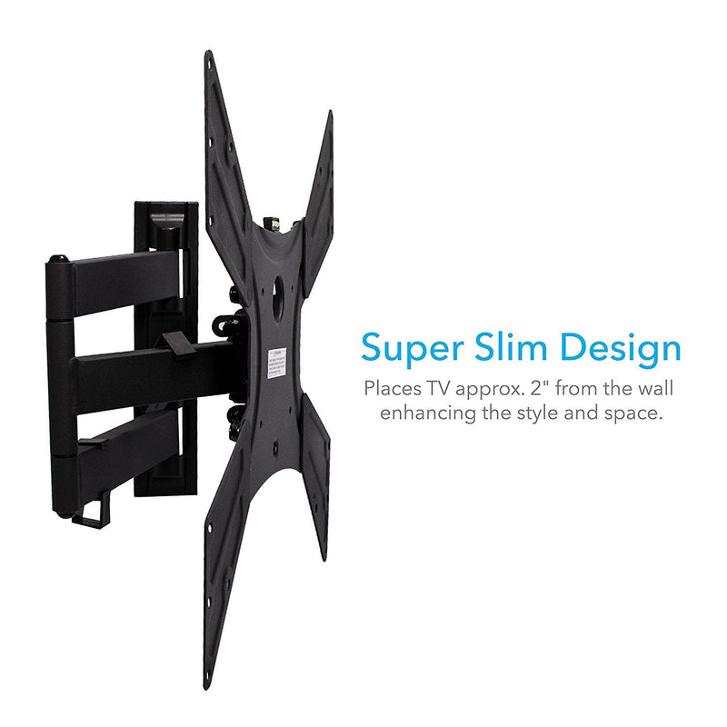 QualGear QG-TM-021-BLK Universal Ultra Slim Low Profile Articulating TV Wall Mount Kit for most 23-inch to 47-inch and some 55-inch LED TVs, w/ HDMI v2.0 Cable 6 ft