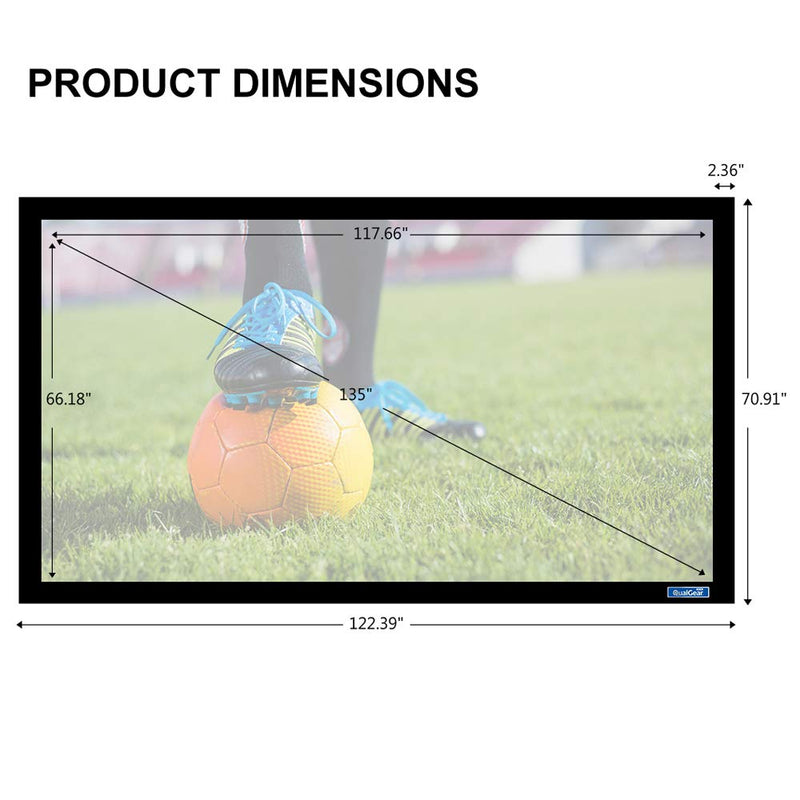 QualGear® QG-PS-FF6-169-135-S 16:9 Fixed Frame Projector Screen, 135-Inch 3D High Reflective Silver 2.5 Gain