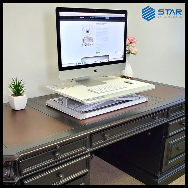 OPEN BOX - Star Ergonomics Portable Electric Standing Desk Converter, White – SE91