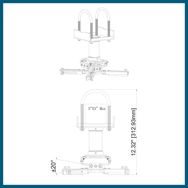 QualGear® Pro-AV QG-KIT-TA-3IN-B  3"-1.5" Projector Mount Truss Ceiling Adapter