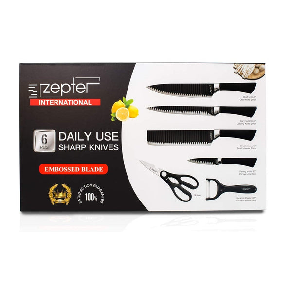 Zepter International Stainless Steel Embossed Blades Premium 6 Piece Kitchen Knife Set