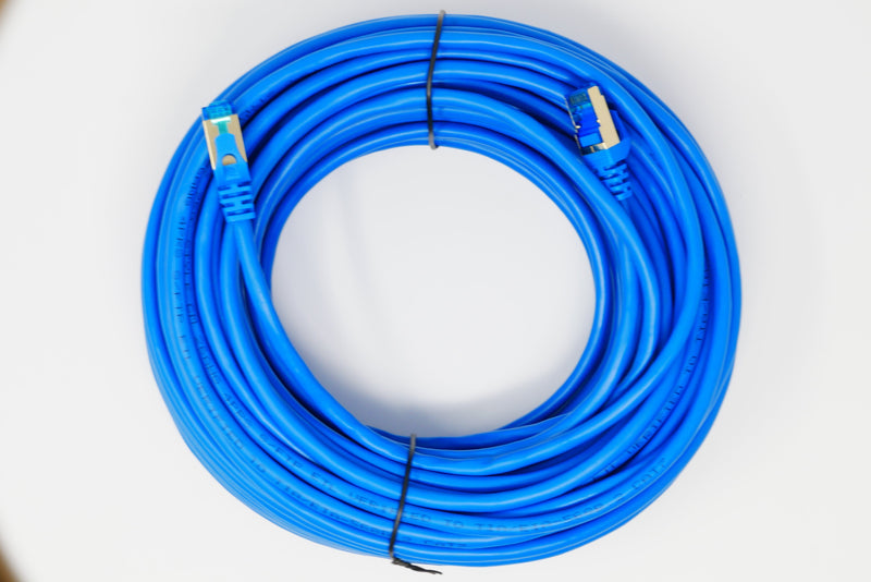 QualGear QG-CAT7R-100FT-BLU CAT 7 S/FTP Ethernet Cable Length 100 feet - 26 AWG, 10 Gbps, Gold Plated Contacts, RJ45, 99.99% OFC Copper, Color Blue