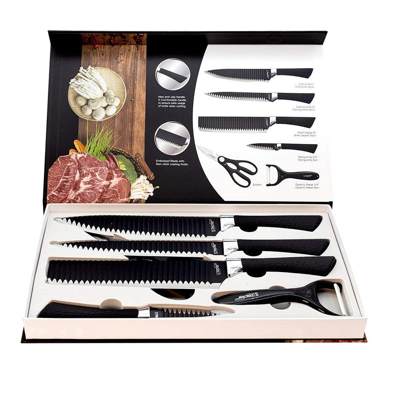 Zepter International Stainless Steel Embossed Blades Premium 6 Piece Kitchen Knife Set