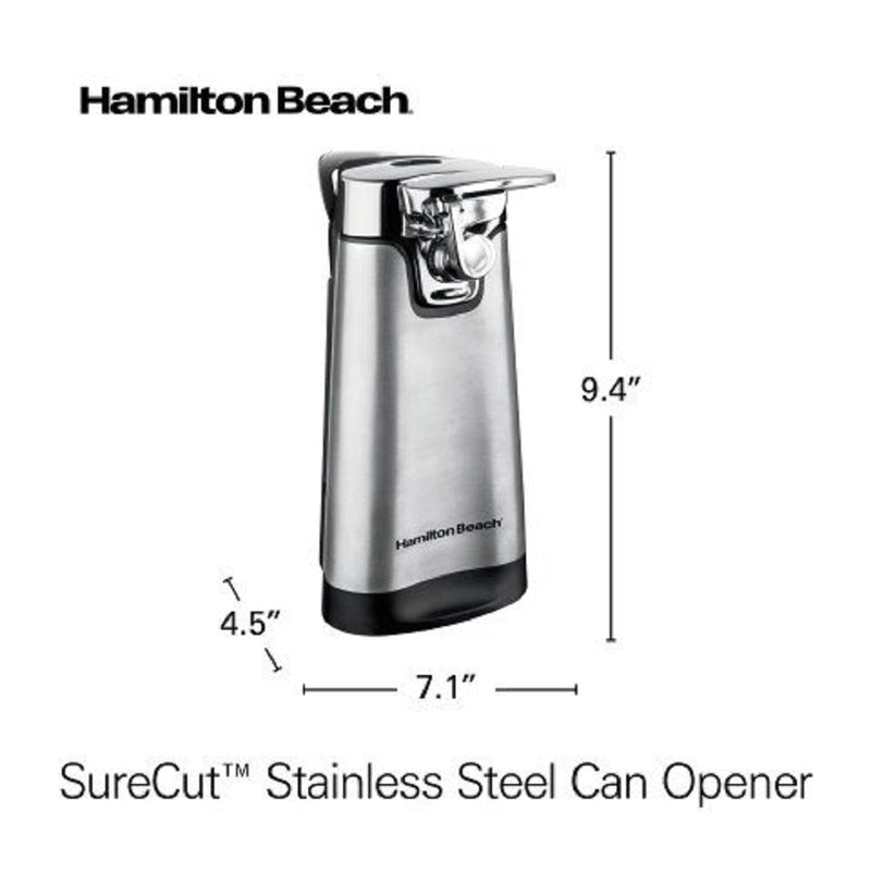 Hamilton Beach 76778 SureCut Stainless Steel Tall Can Opener with OpenMate Multi-Tool, Silver