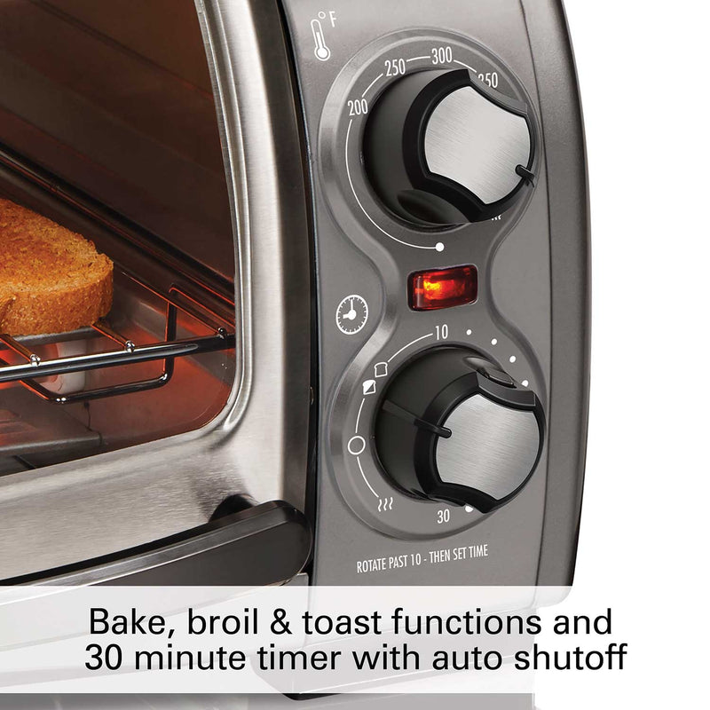 Hamilton Beach 31334D Easy Reach 4 Slice Toaster Oven with Roll-Top Door