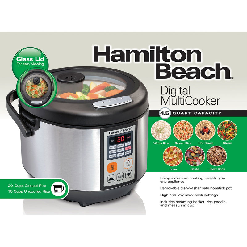 Hamilton Beach Digital Programmable Rice Cooker & Food Steamer, 8 Cups  Cooked (4 Uncooked), With Steam