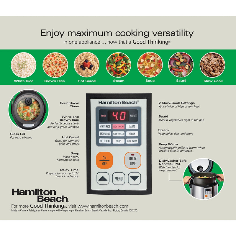 Hamilton Beach 37523 4.5 Quart Digital Multi Cooker, Rice Cooker, Slow  Cooker, Steamer, Sauté, Hot Cereal, Soup, Nonstic SILVER 37523 - Best Buy