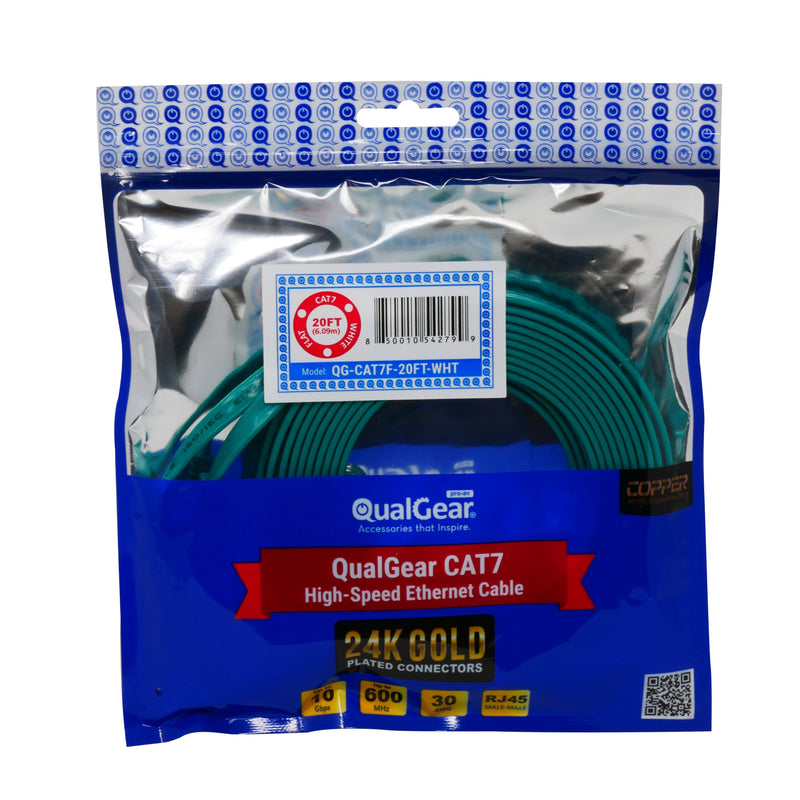 QualGear QG-CAT7F-20FT-GRN CAT 7 S/FTP Ethernet Cable Length 20 feet - 26 AWG, 10 Gbps, Gold Plated Contacts, RJ45, 99.99% OFC Copper, Color Green