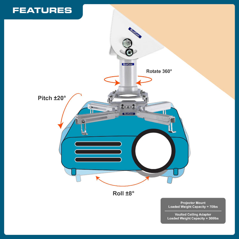 QualGear® Pro-AV QG-KIT-VA-3IN-W 3"-1.5" Vaulted Ceiling Adapter Projector Mount