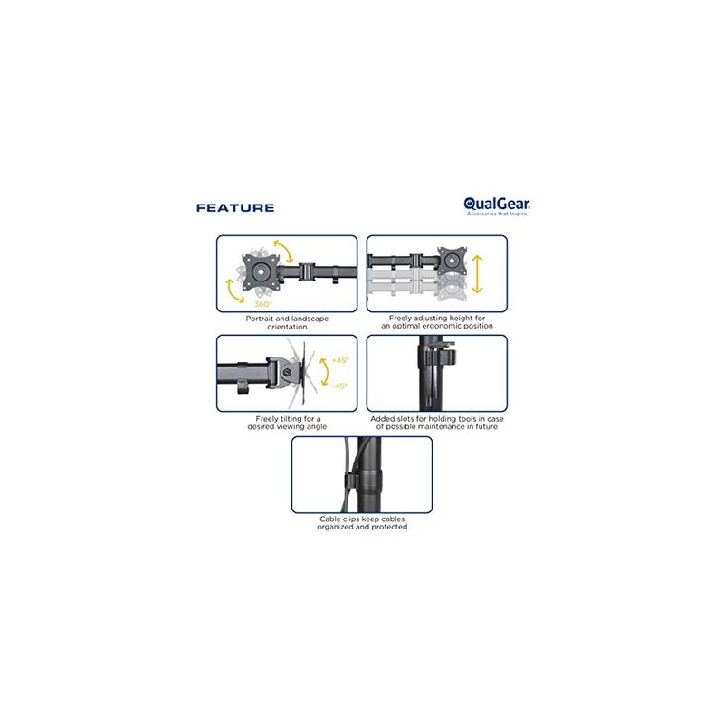 QualGear 3-Way Articulating Single Monitor Desk Mount, 13"/27" (QG-DM-01-022)