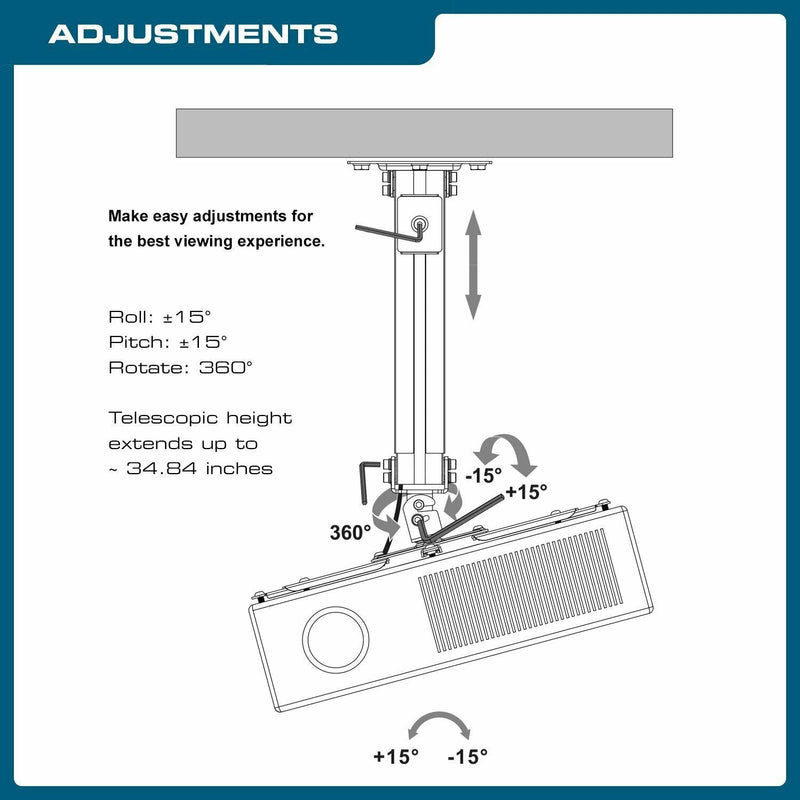 QualGear® QG-PM-002-WHT-L Universal Best Quality Long Ceiling Projector Mount