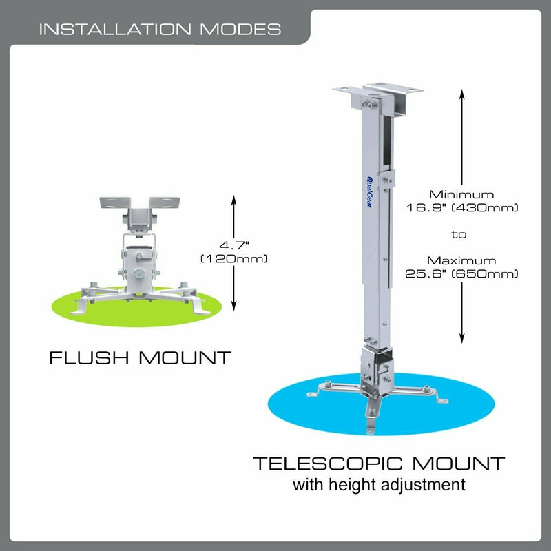 QualGear® QG-PM-002-WHT Universal Projector Ceiling Mount, White