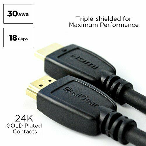 Qualgear® 12 Ft High Speed HDMI 2.0 cable with 24k Gold Plated Contacts, Supports 4k Ultra HD, 3D, Upto 18Gbps, Ethernet, 100% OFC (QG-CBL-HD20-12FT)