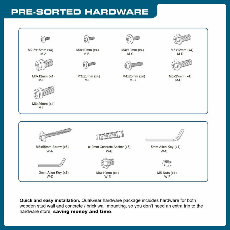 QualGear® QG-PM-FT1-WHT Universal 14.17-26.18" Adjustments Projector Wall Mount