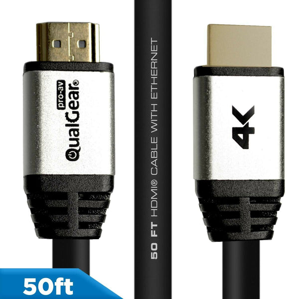 Qualgear® 50 Feet High-Speed Long HDMI 2.0 Cable with 24K Gold Plated Contacts, Supports 4K Ultra HD, 3D, 18 Gbps, Audio Return Channel,CL3 Rated for In-Wall Use (QG-CBL-HD20-50FT)