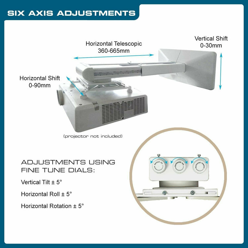 QualGear® QG-PM-FT1-WHT Universal 14.17-26.18" Adjustments Projector Wall Mount