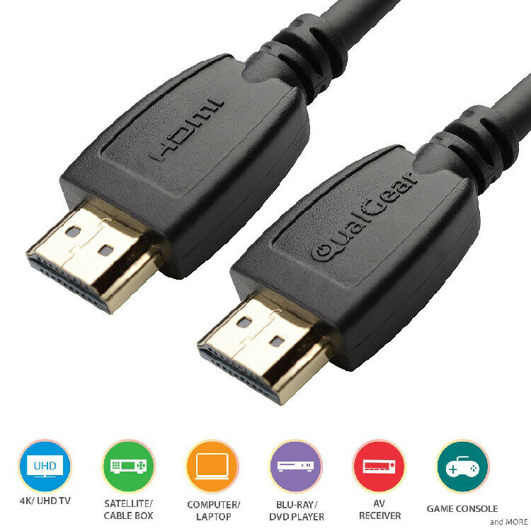 Qualgear® 15 Ft High Speed HDMI 2.0 cable with 24k Gold Plated Contacts, Supports 4k Ultra HD, 3D, Upto 18Gbps, Ethernet, 100% OFC (QG-CBL-HD20-15FT)