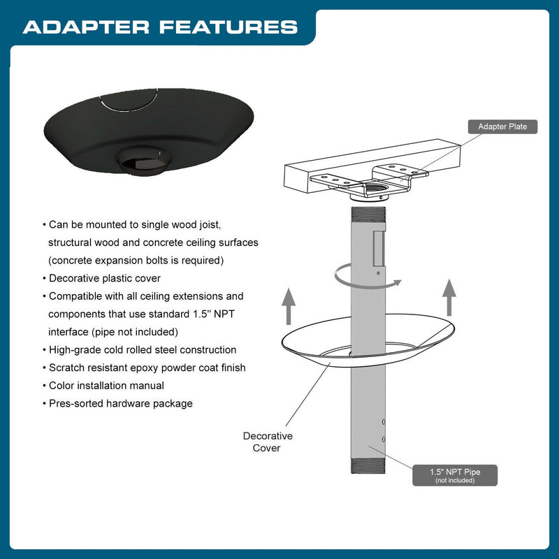 QualGear® Pro-AV QG-KIT-CA-3IN-B 3"- 1.5" Kit Ceiling Adapter Projector Mount