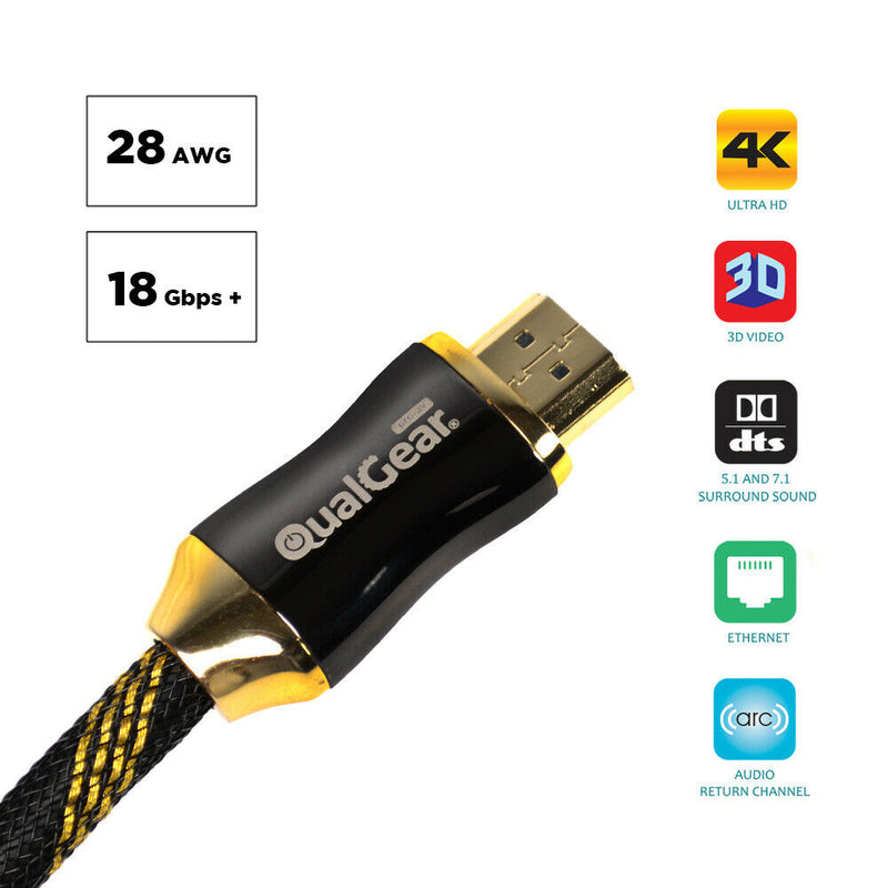 QualGear® 3 Feet High Speed HDMI Premium Certified 2.0b cable with 24K Gold Plated Contacts, Supports 4K Ultra HD, 3D, 18Gbps, Audio Return Channel,100% OFC Copper, Ethernet (QG-PCBL-HD20-3FT)