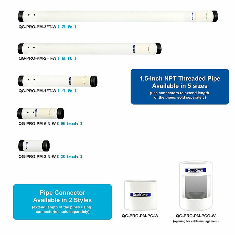 QualGear® QG-PRO-PM-VCA-W Pro-AV 1.5" Threaded Pipe Projector Ceiling Adapter