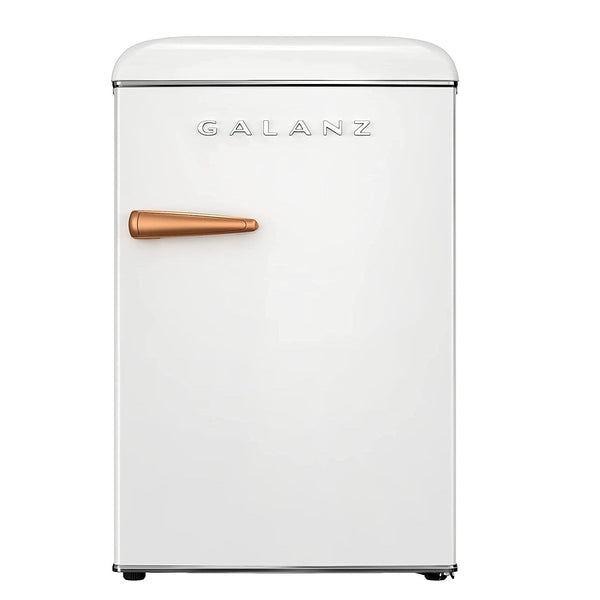 Galanz 2.5 cu. ft. White Mini Retro Refrigerator with Rose Gold Handle GLR25 Fridge (Open Box 90 Days Warranty)