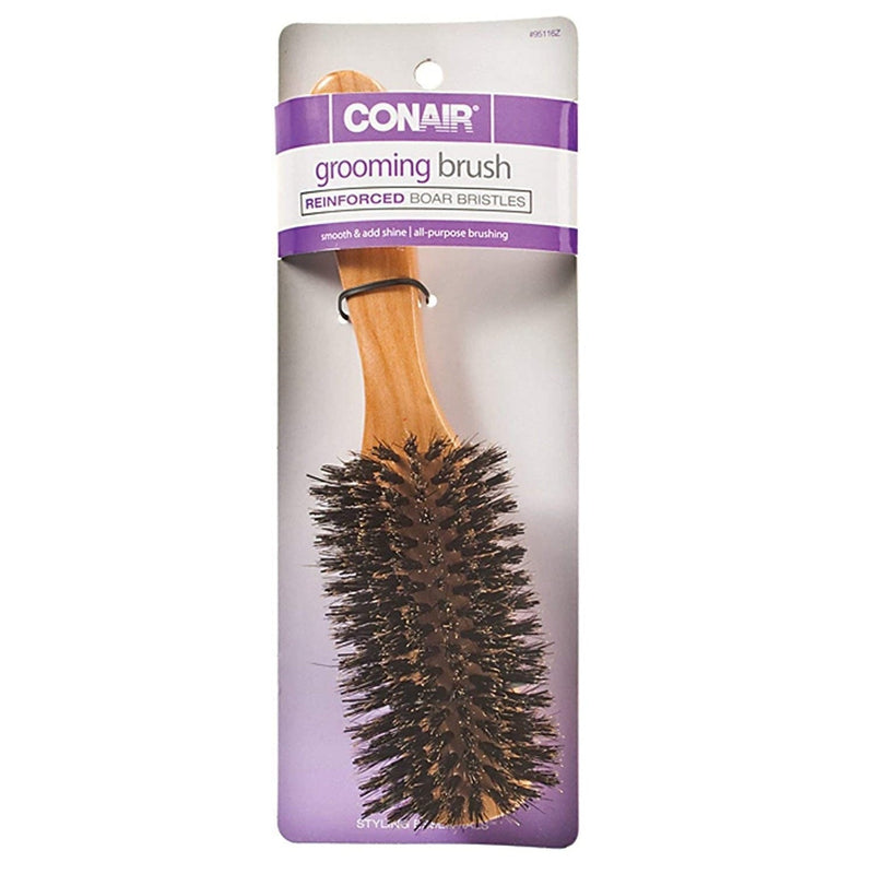 Conair 95116C Grooming Hair Brush, Reinforced Boar Bristles, Wooden (SCUF)