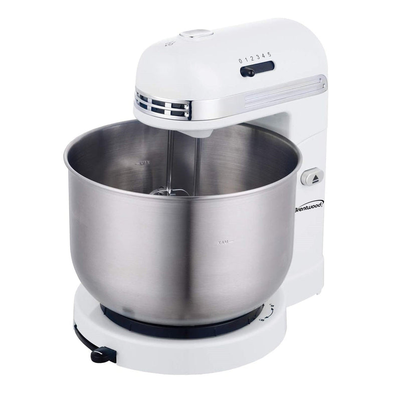 Brentwood SM-1162W 5-Speed Stand Mixer with 3.5 Quart Stainless Steel Mixing Bowl, White