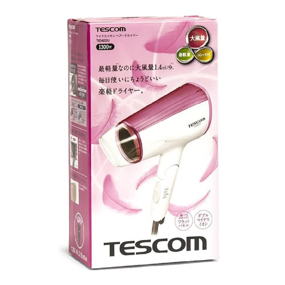 Tescom TID422U Negative Ions Hair Dryer, Pink - 120V 1300W (Warranty 9