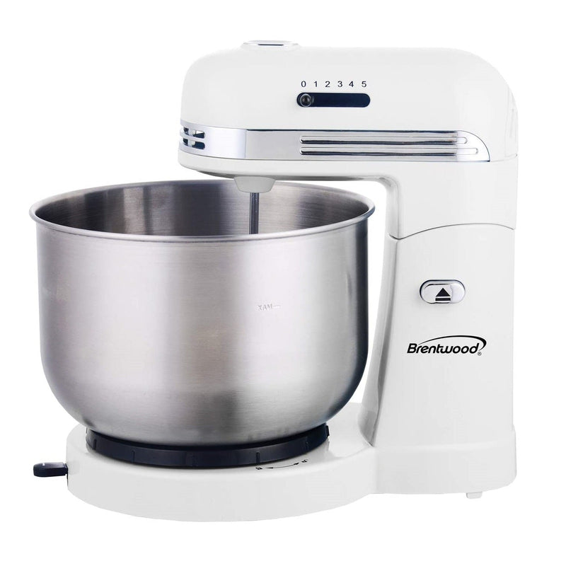 Brentwood SM-1162W 5-Speed Stand Mixer with 3.5 Quart Stainless Steel Mixing Bowl, White