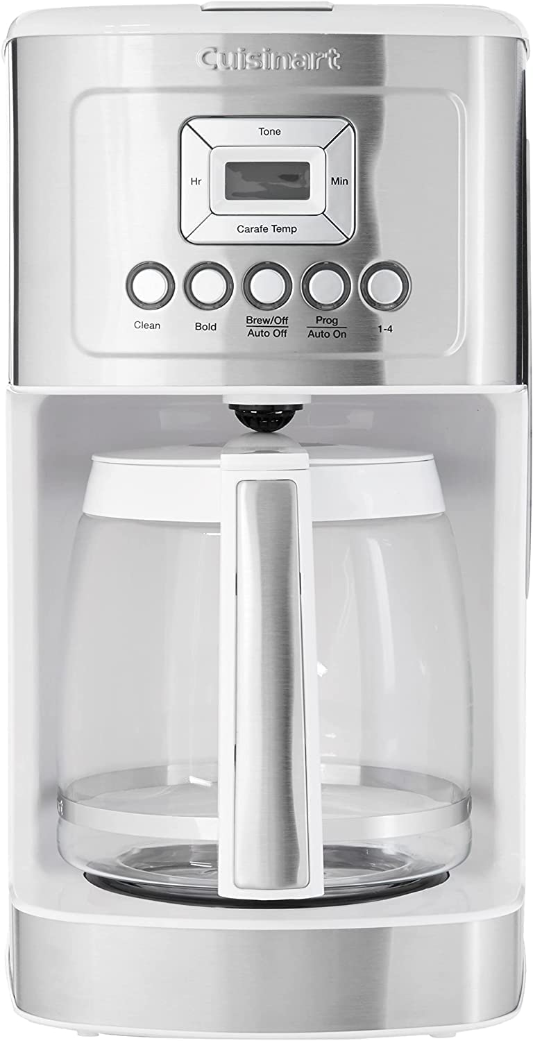 Cuisinart DCC-3200WC 14C Glass Carafe with Stainless Steel Handle Programmable Coffeemaker, White