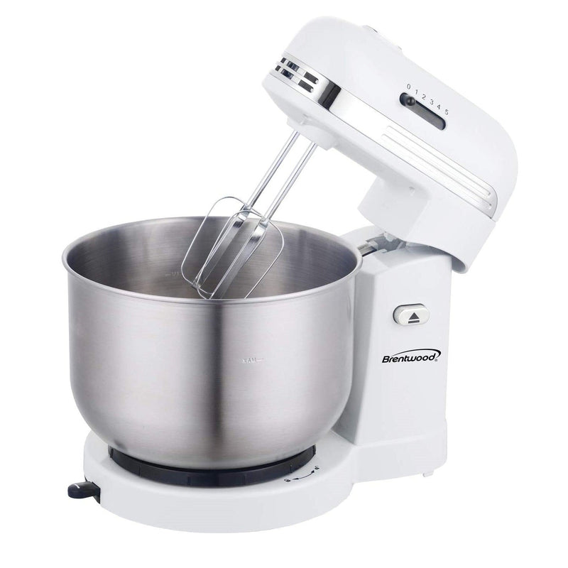 Brentwood SM-1162W 5-Speed Stand Mixer with 3.5 Quart Stainless Steel Mixing Bowl, White